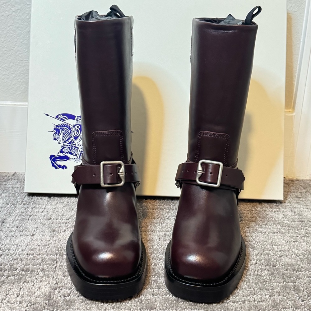 Burberry Brown Leather Combat Moto Boots - Picture 2 of 16